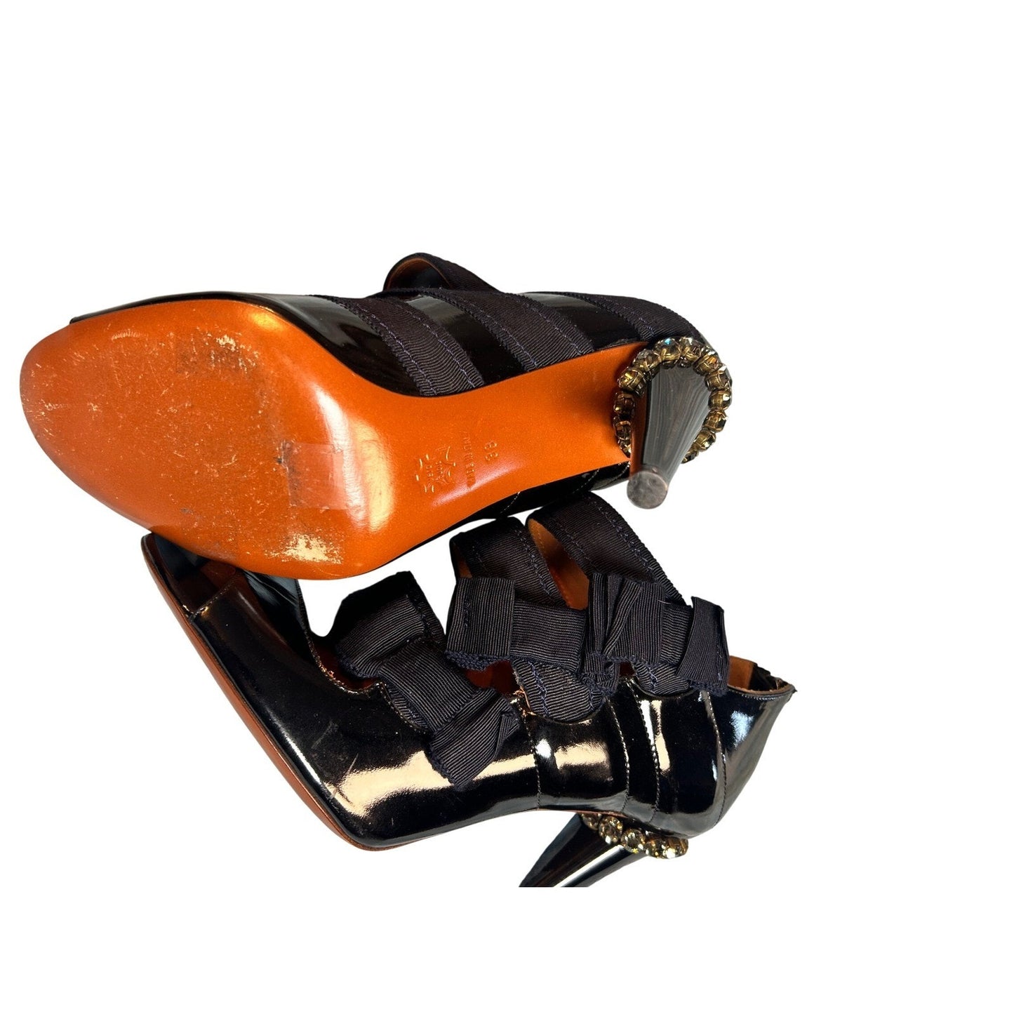 Lanvin Black Patent Leather Bow Gladiator Heels Shoes