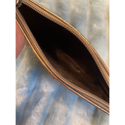 Coach Metallic Bronze Leather Wristlet Clutch Pouch Bag