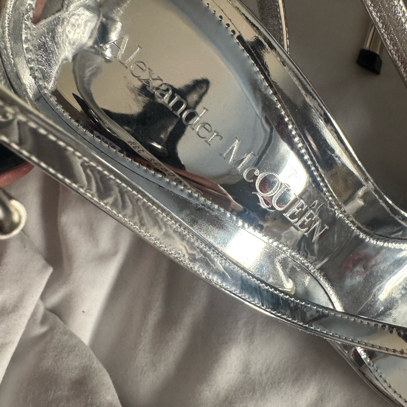 Alexander McQueen Silver Stiletto Heels with Minimalist Design NWT