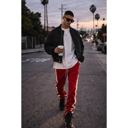 Fear of God Fifth Collection 2017 Track Pants Mens Red Cream Side Stripe Zip XLG