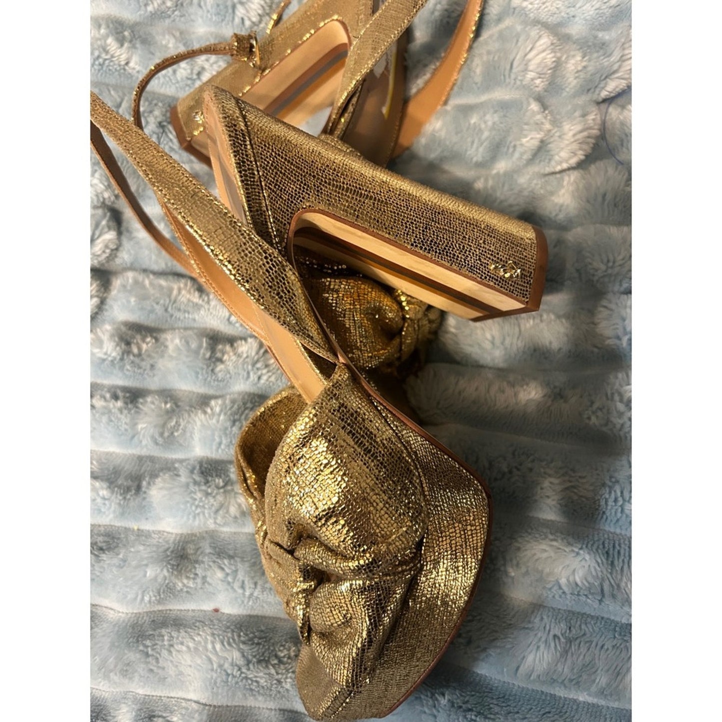 Sam Edelman Gold Bow Heeled Sandals | Metallic Evening Shoes | Size 8