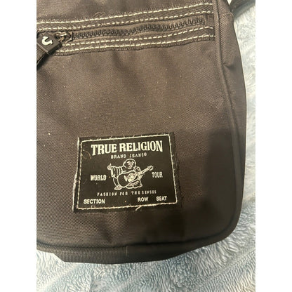 True Religion Crossbody Bag Mens OS Black Excellent Canvas Buddha Patch Zip Bag