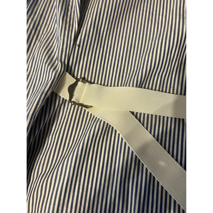 sacai Blue White Stripe Pleated Belted Short Sleeve Dress Size 3