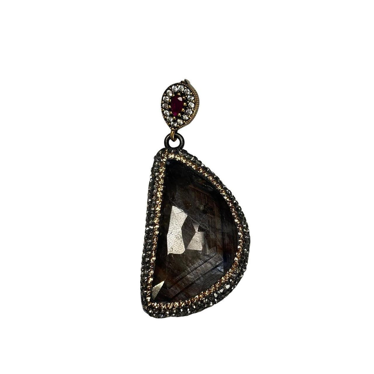 Dark Gray Faceted Stone Pendant | Silver Tone | Minimal Luxe