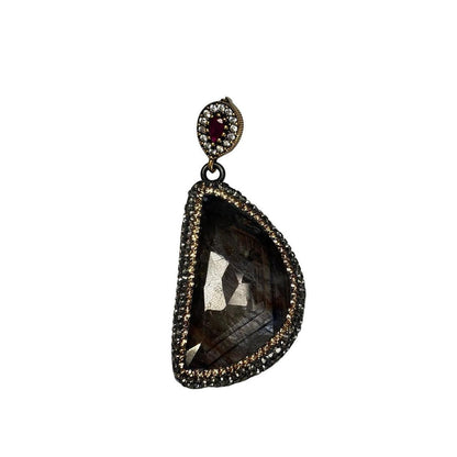 Dark Gray Faceted Stone Pendant | Silver Tone | Minimal Luxe
