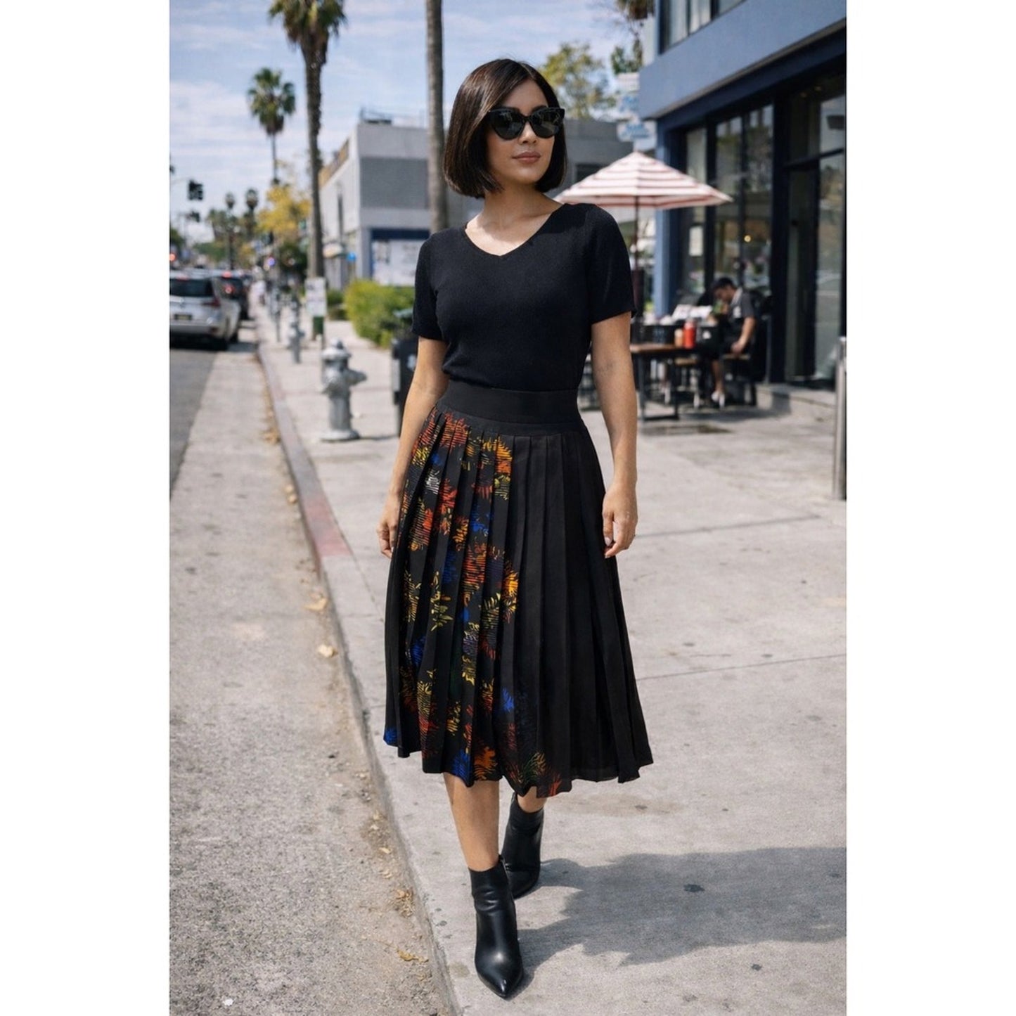 VICTORIA VICTORIA BECKHAM Pleated Skirt Multicolor Floral Print Brown Midi