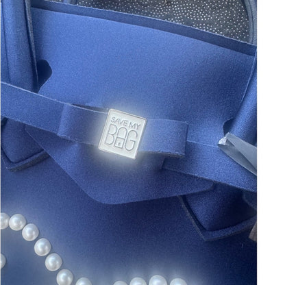 Save My Bag Navy Blue Handbag Faux Pearl Bow Embellishment Tote Bag