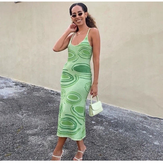 House of Sunny US 8 M Galaxy Hockney Dress Green Soft Sweater Maxi Cut Out