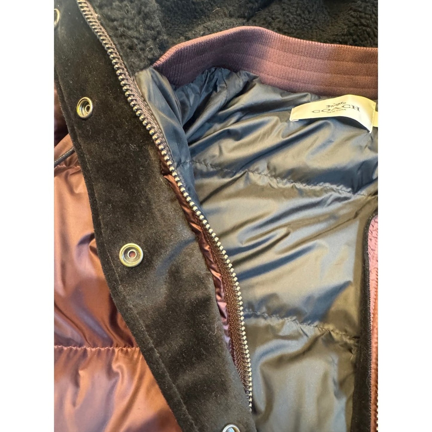 Coach Long Down Puffer Coat Womens Burgundy Quilted Outerwear