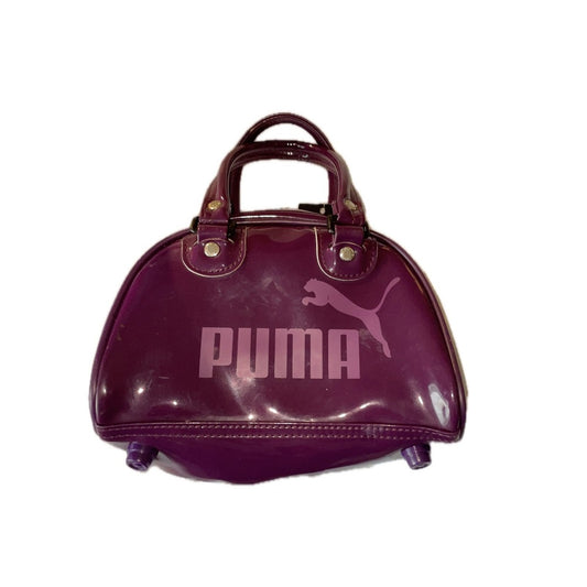Puma Purple Patent Vinyl Mini Handbag Purse Logo Zip Closure Studs