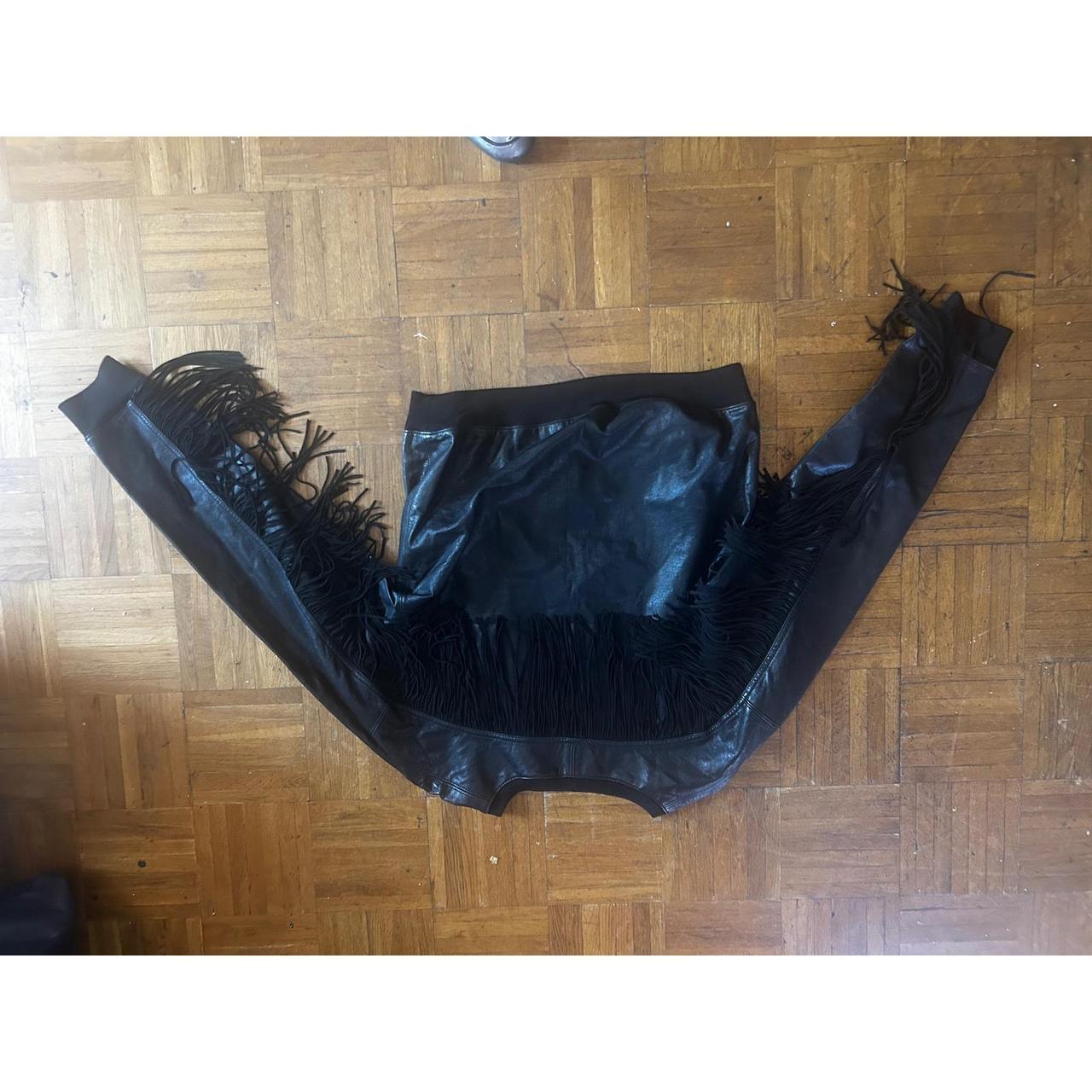 Alexander Wang Black Lambskin Leather Fringe Sweatshirt Suede Tassels size 6