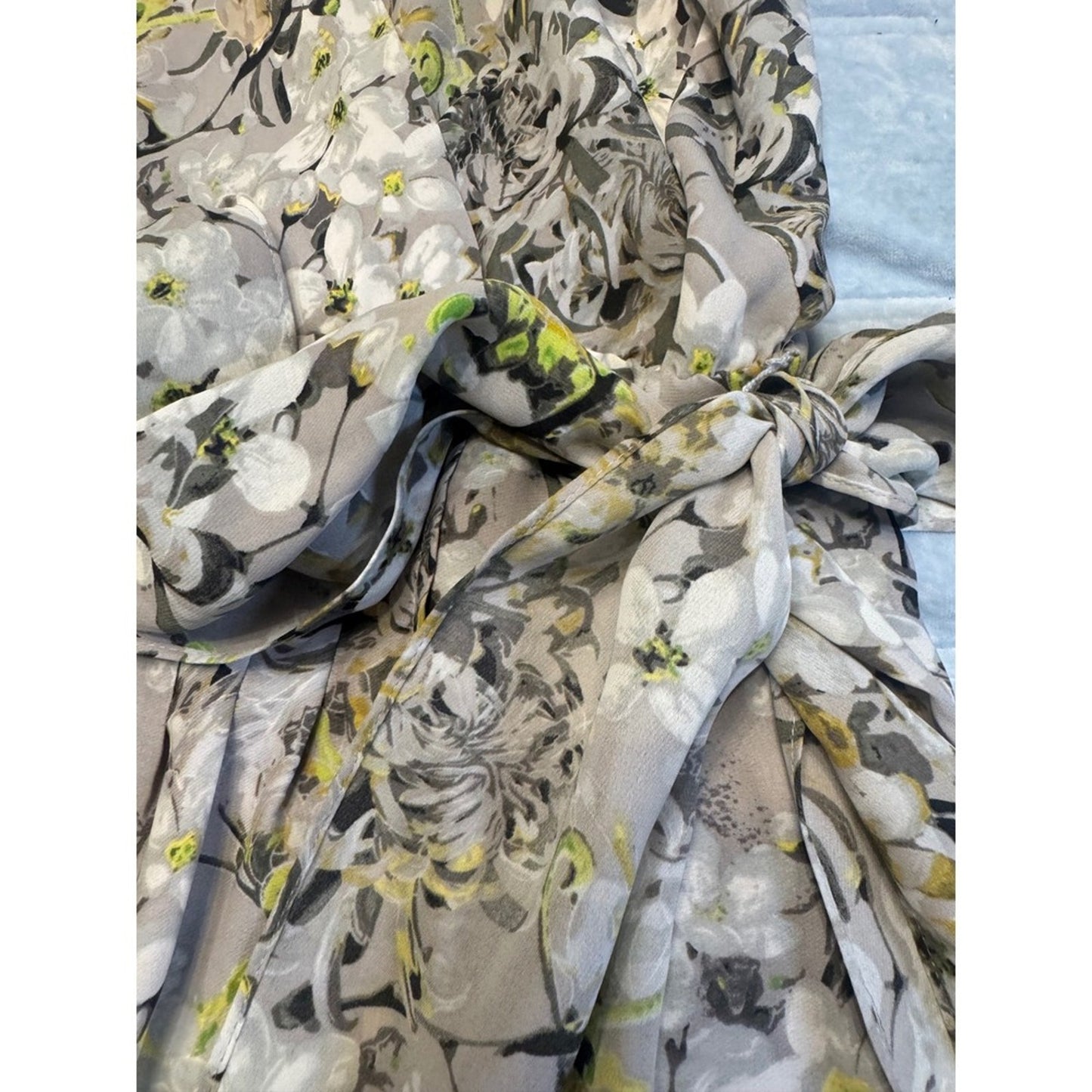 Nic + Zoe Sleeveless Floral Dress XL Gray Yellow Balloon Hem Tie Waist Size xl