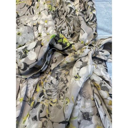 Nic + Zoe Sleeveless Floral Dress XL Gray Yellow Balloon Hem Tie Waist Size xl