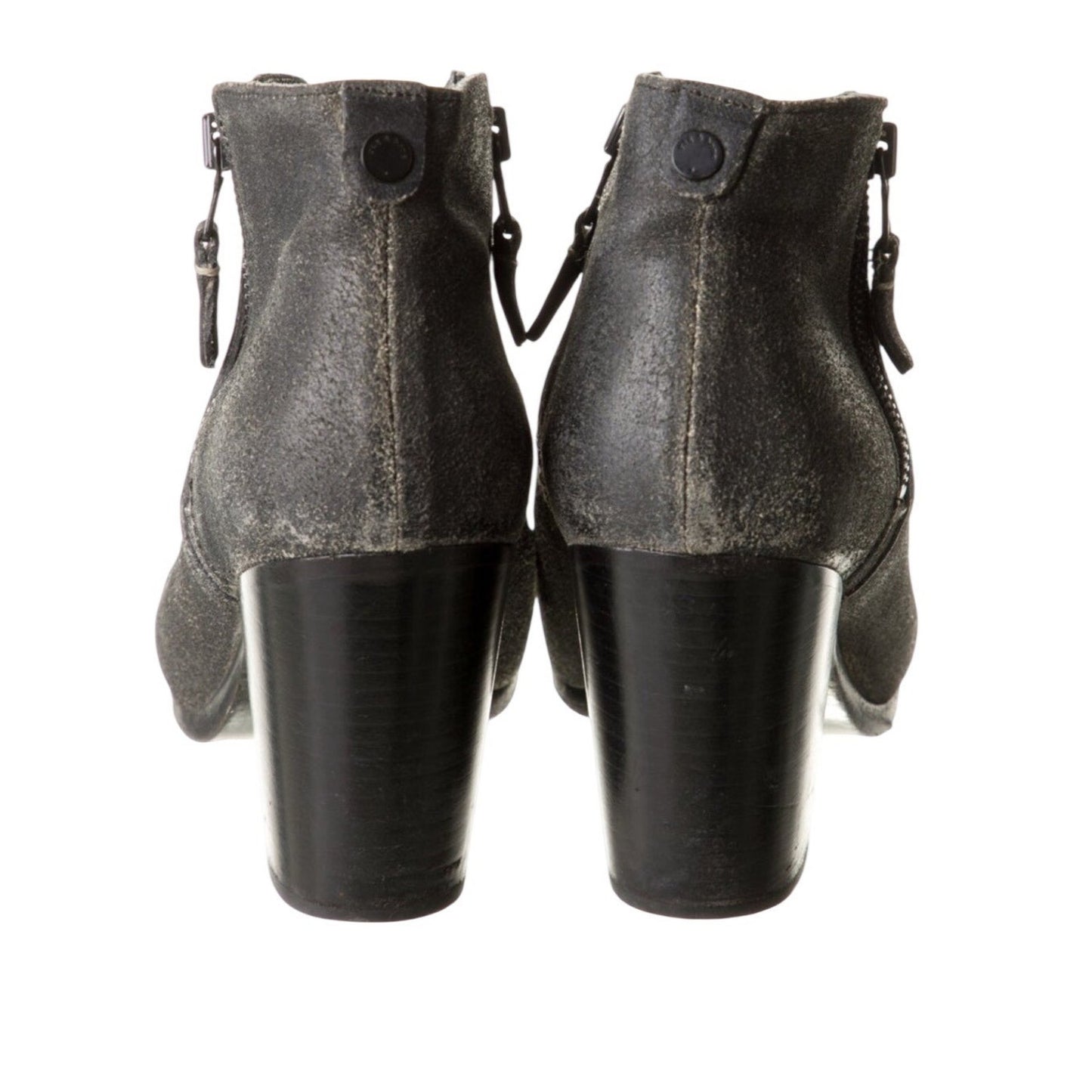 Rag & Bone Black Suede Ankle Boots Block Heel Side Zip Casual Women's Size 8.5