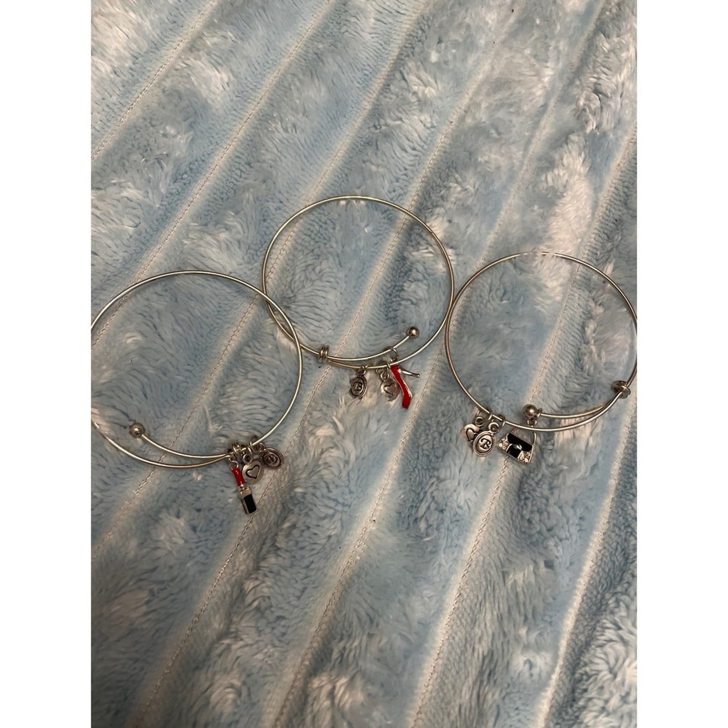 Brighton set  of 3 Charm Bracelets Lipstick High Heel Handbag Silver Tone