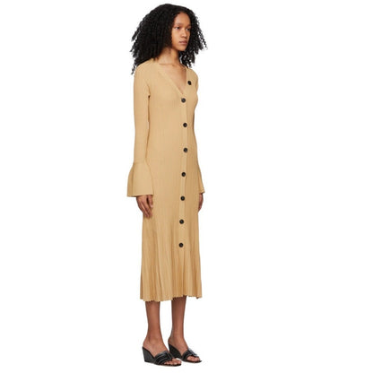 Proenza Schouler Ribbed Knit Long Sleeve Maxi Cardigan Dress Mustard Yellow S