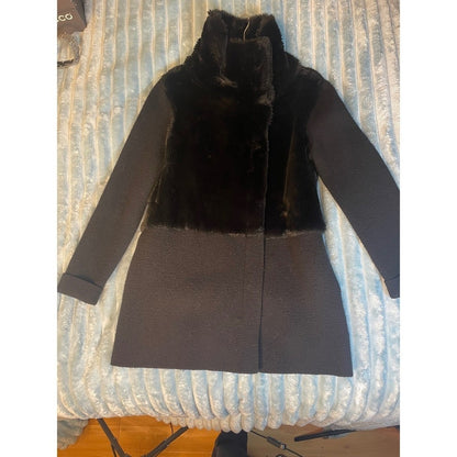 The Kooples Black Faux Fur & Knit Mock Neck Coat Women's Size S