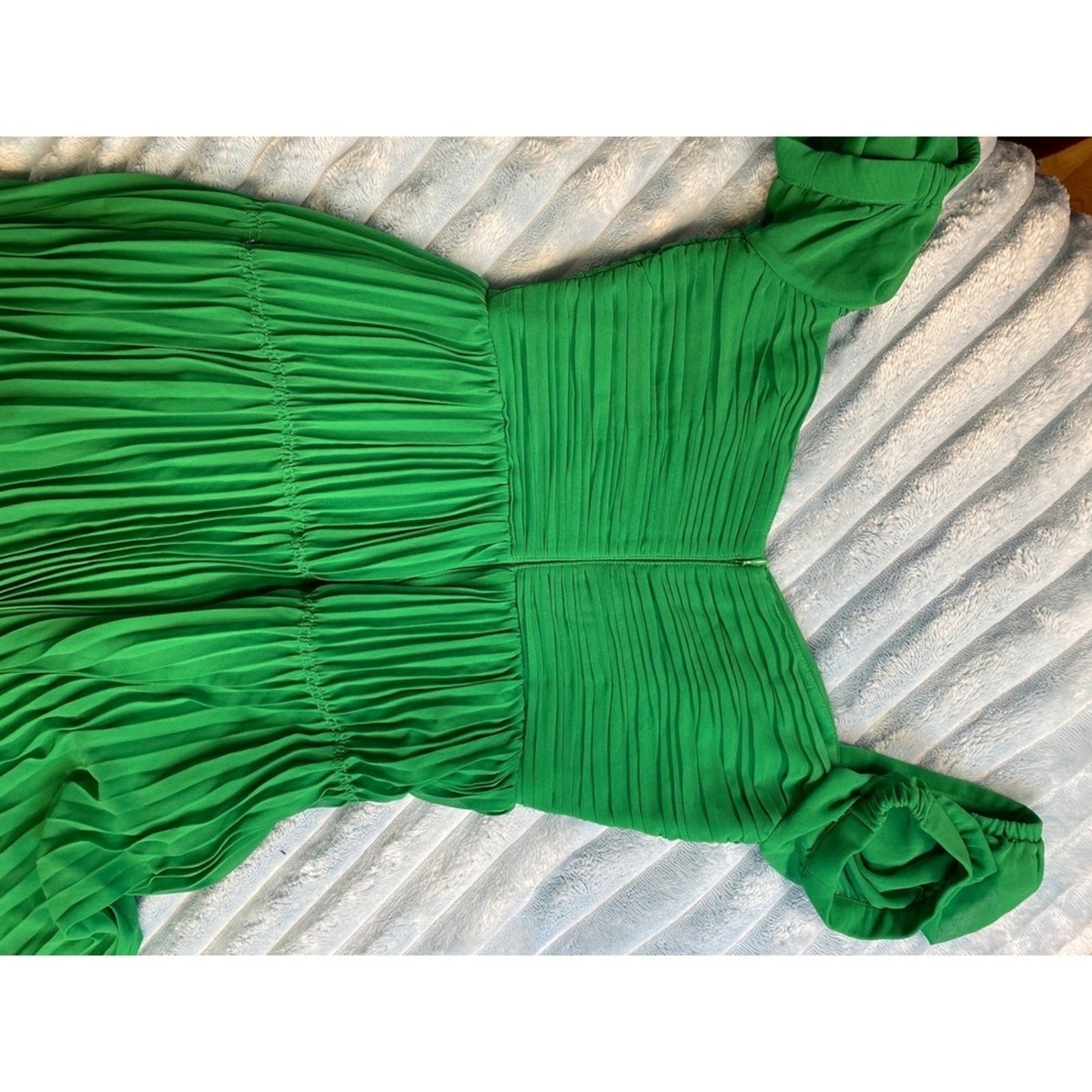 Self-Portrait Green Pleated Midi Dress | Lace Trim | Size US 4