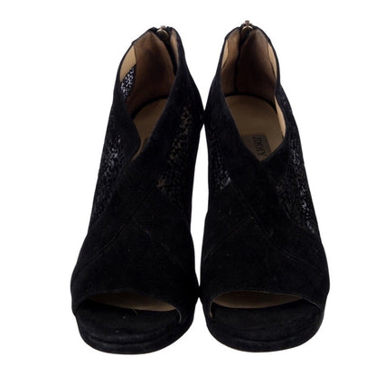 Jimmy Choo Suede Mesh Accents Peep Toe Stiletto Heel Pumps Women Size 9.5 Black