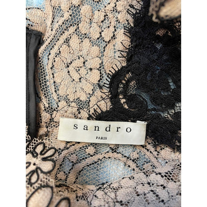 Sandro Paris Lace Overlay V Neck Dress Red Black Women's Size Small