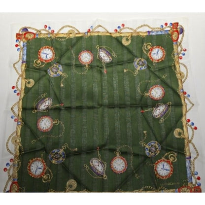 Roberta di Camerino Scarf Pocket Square Watch Chain Design Green Silk Blend