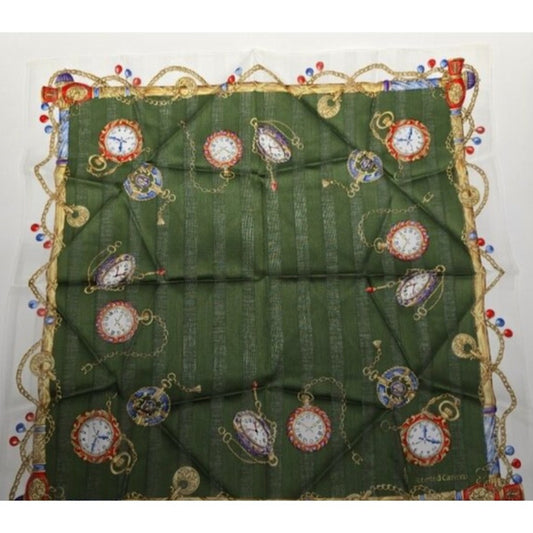 Roberta di Camerino Scarf Pocket Square Watch Chain Design Green Silk Blend