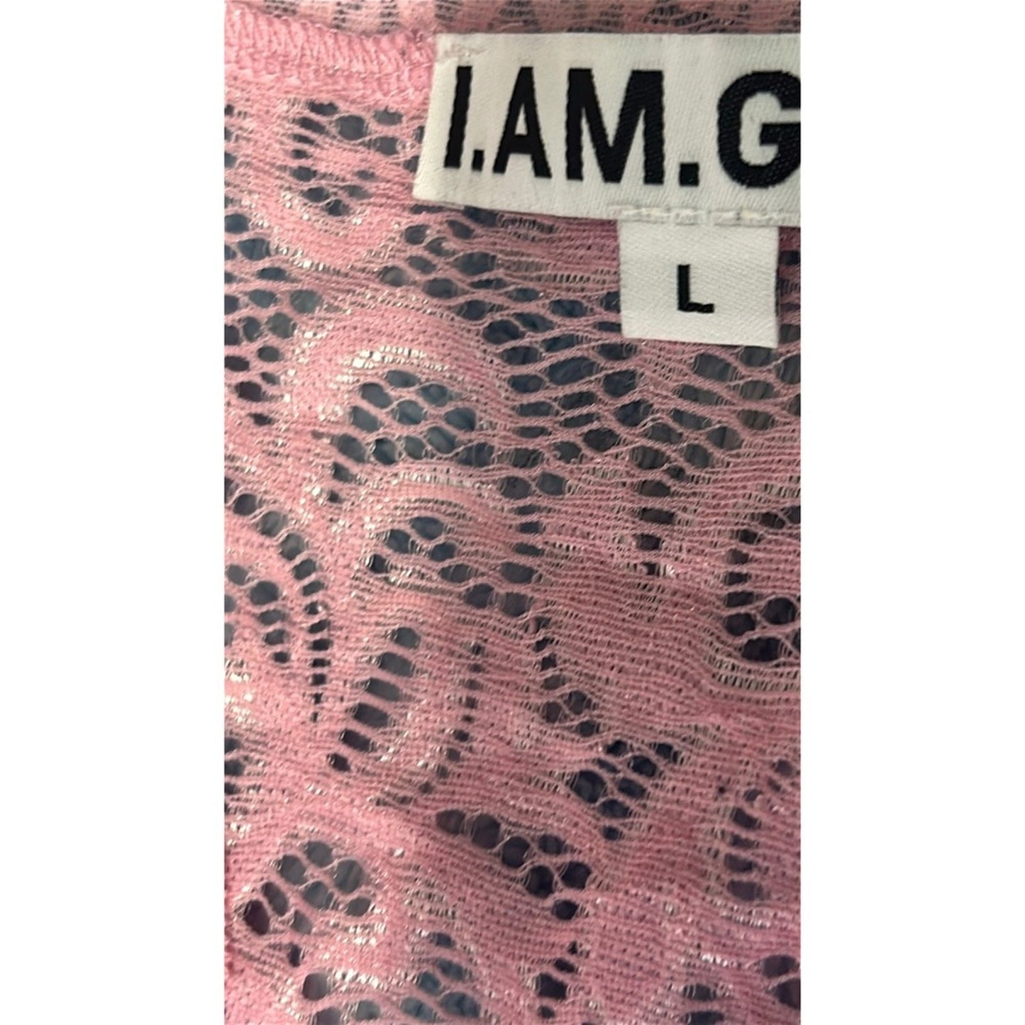 I.AM.GIA Lace Bell Sleeve Asymmetrical Mini Dress Women L Pink Excellent Sheer