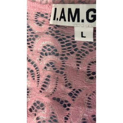 I.AM.GIA Lace Bell Sleeve Asymmetrical Mini Dress Women L Pink Excellent Sheer