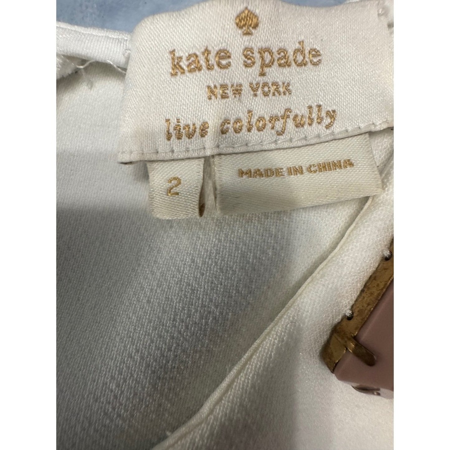 Kate Spade Ivory Embellished Shoulder Short Sleeve Top - Size 2
