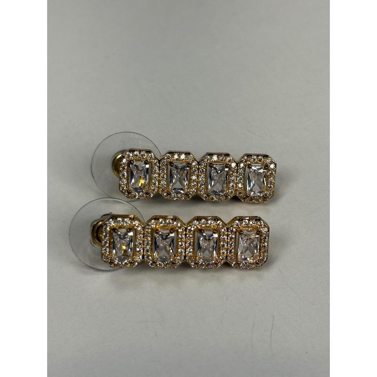 Gold-Tone Baguette Crystal Cluster Stud Earrings
