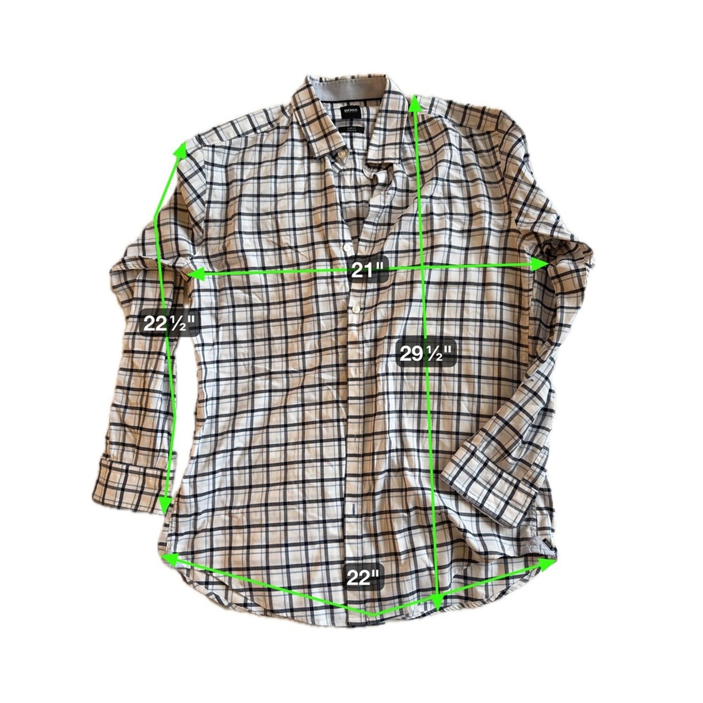 BOSS Hugo Boss Slim Fit Stretch Plaid Dress Shirt Mens Medium