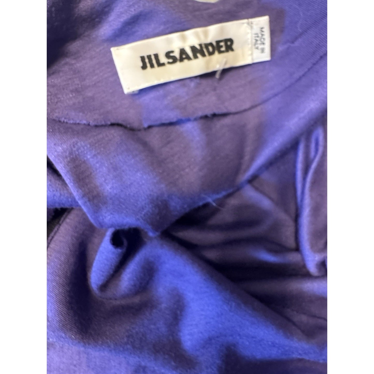 Jil Sander Pleated Sheath Dress Knee Length Purple Silk Blend Pockets Women's 0