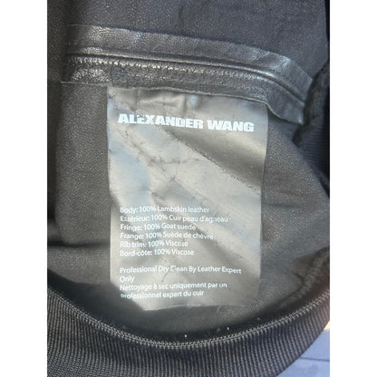 Alexander Wang Black Lambskin Leather Fringe Sweatshirt Suede Tassels size 6
