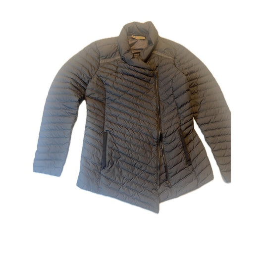 Athleta Black Down Feather Puffer Jacket Women's M Quilted Asymmetrical Zip Coat