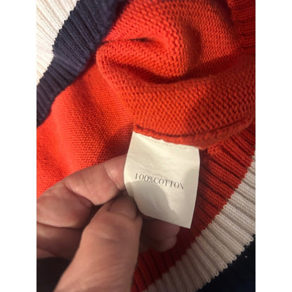 The Upside Sweater Womens XS Orange Navy White Chevron Cotton Knit Varsity