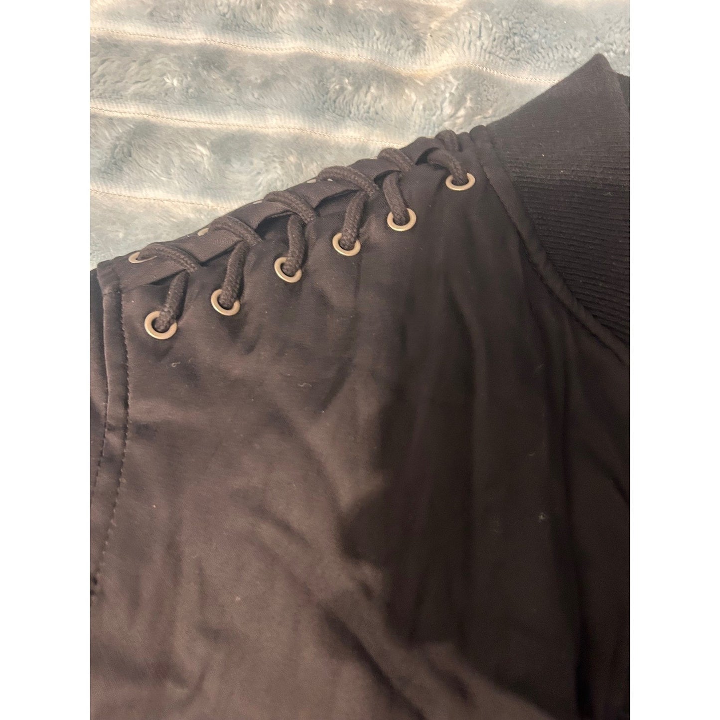 AllSaints Kensie Bomber Jacket Black Lace Up Shoulder Satin Flight Jacket XS