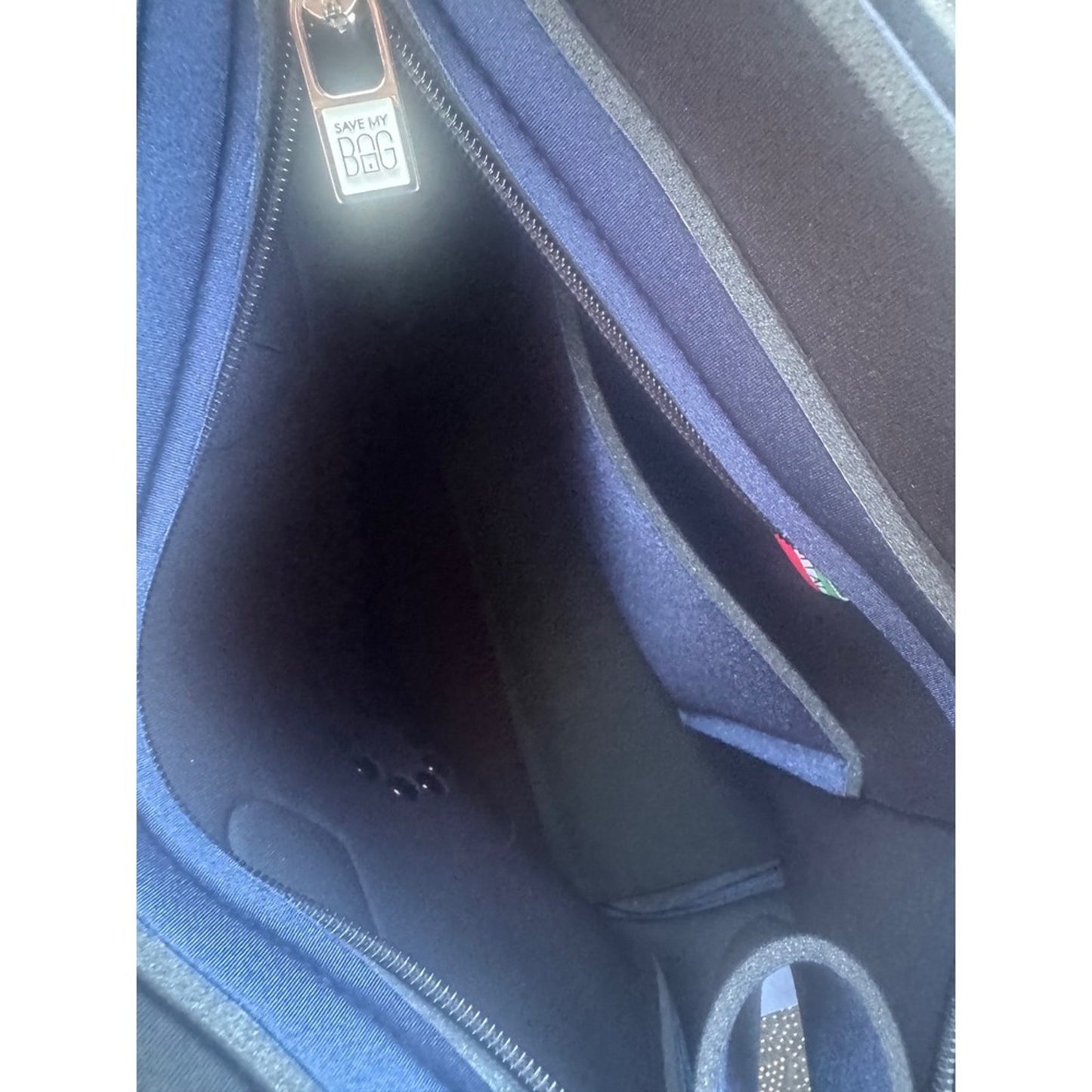 Save My Bag Navy Blue Handbag Faux Pearl Bow Embellishment Tote Bag