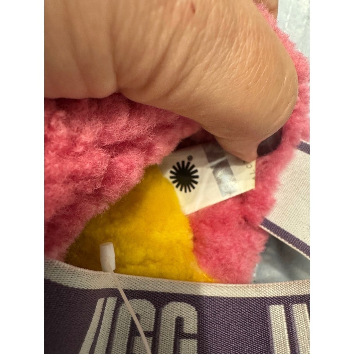 UGG Oh Yeah Slide Yellow Orange Pink Rainbow Fuzzy Furry Slippers