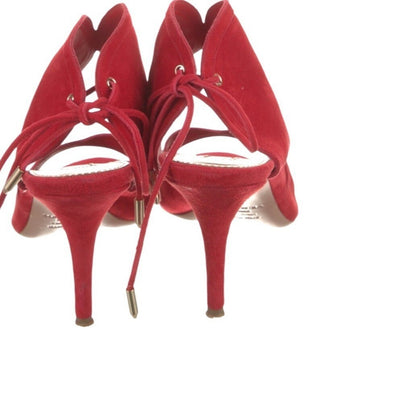 Aquazzura Red Suede Slingback Sandals Lace Up Heels IT 37.5 US 7.5