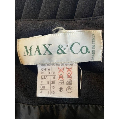 MAX & CO Black Pleated Midi Dress Spaghetti Straps A Line Square Neck