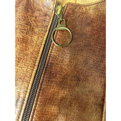 Vintage Leather Longline Vest Women S Brown Embroidered Boho Tribal Zip Good