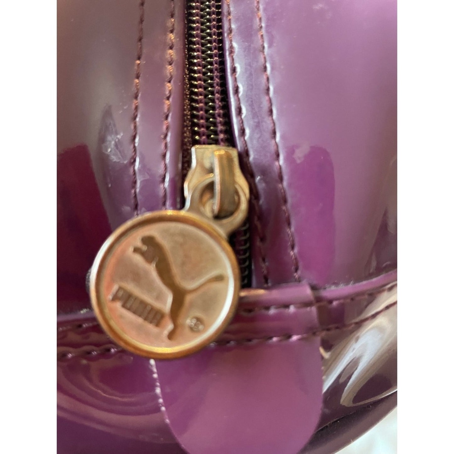 Puma Purple Patent Vinyl Mini Handbag Purse Logo Zip Closure Studs