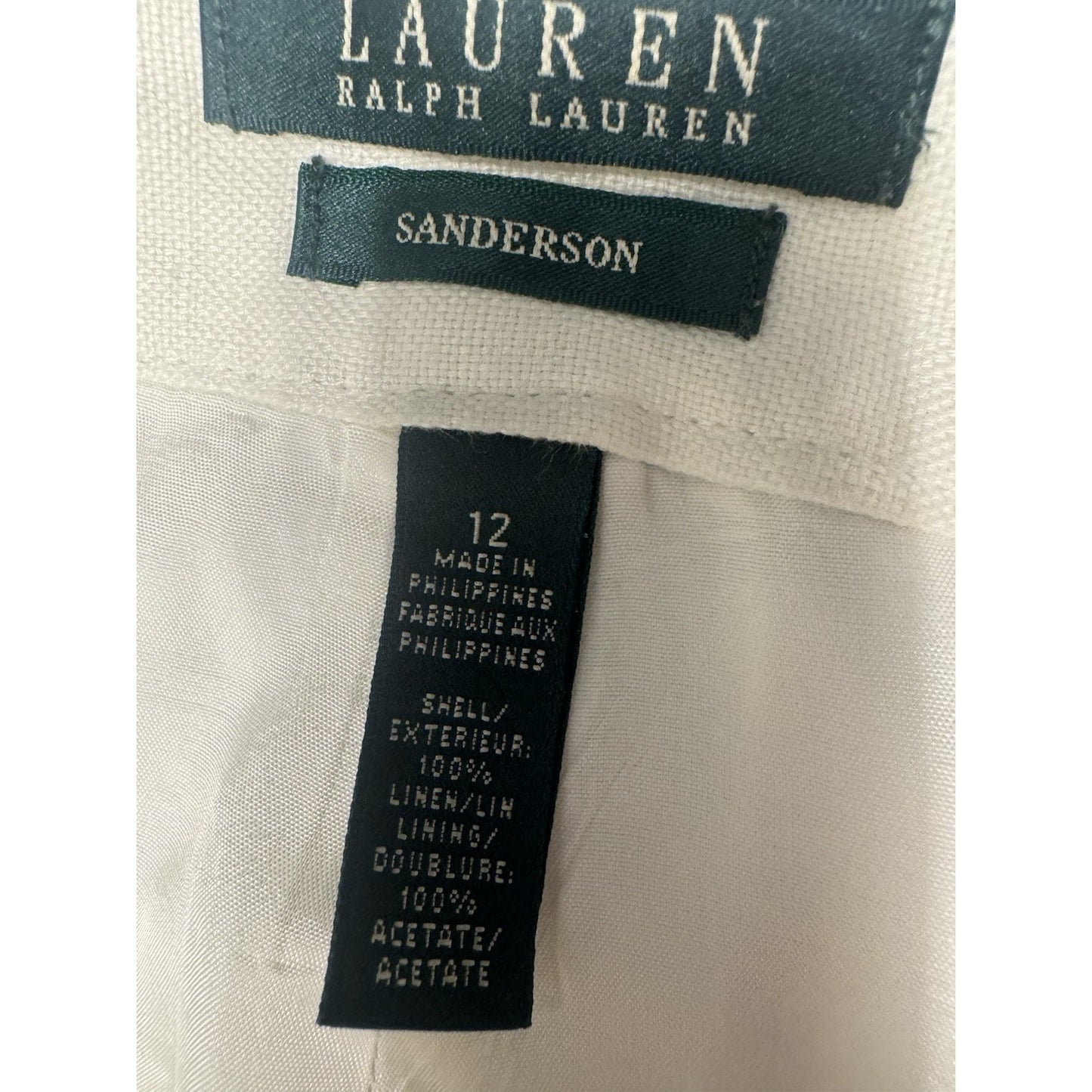 Lauren Ralph Lauren Sanderson Linen Pants Women’s 12 Wide Leg White Resort