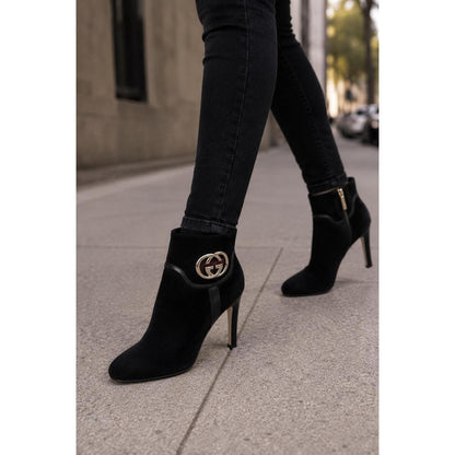 Gucci Ankle Boots Women's Size 6.5 Black Good Interlocking G Logo