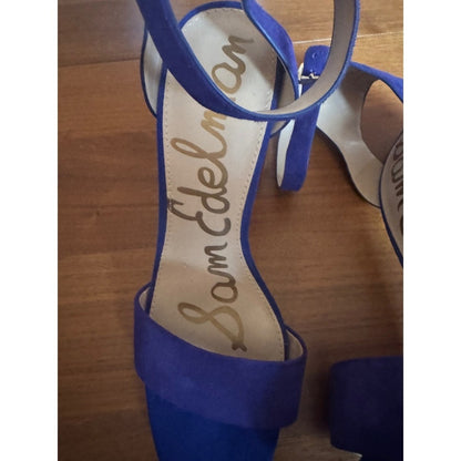Sam Edelman Yaro Block Heel Ankle Strap Suede Sandals Cobalt Blue Party Shoes