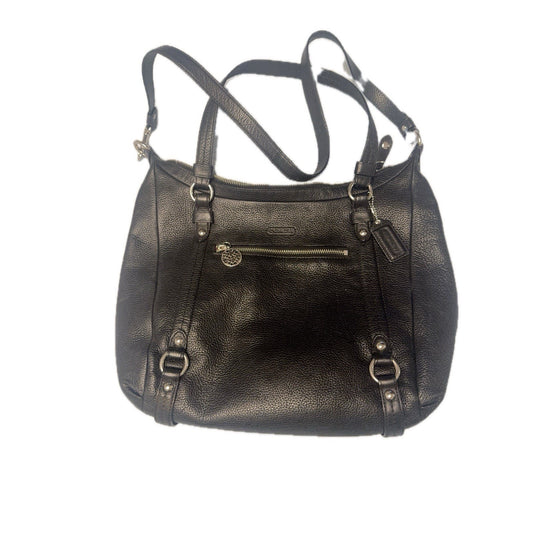 Coach Kristin Satchel Black Pebbled Leather Shoulder Crossbody Bag Purse 16”