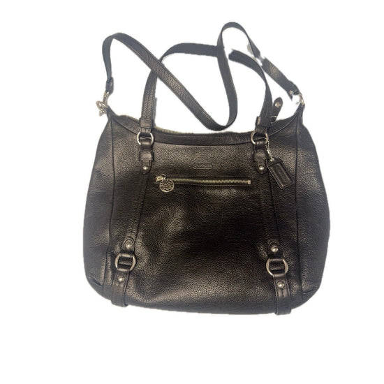 Coach Kristin Satchel Black Pebbled Leather Shoulder Crossbody Bag Purse 16”