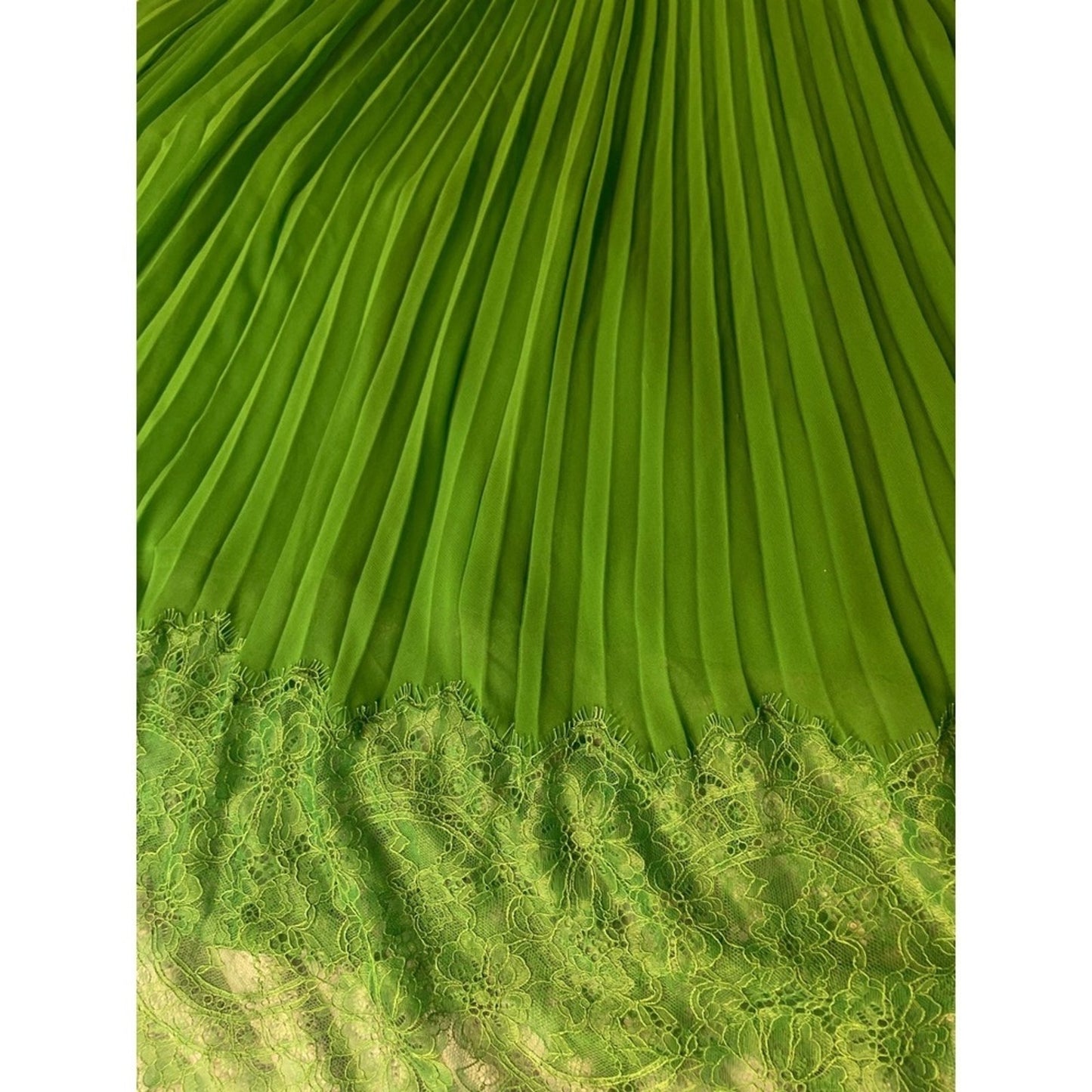 Self-Portrait Green Pleated Midi Dress | Lace Trim | Size US 4
