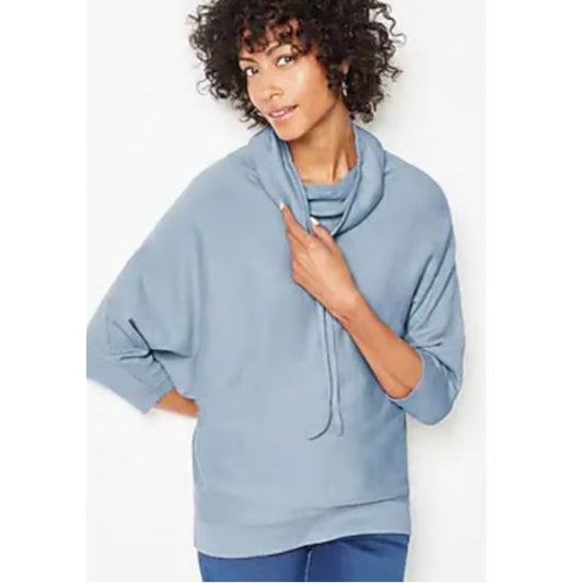 J. Jill Pure Jill Powder Blue Organic Cotton Cashmere Mock Neck Sweater NWT Women's L