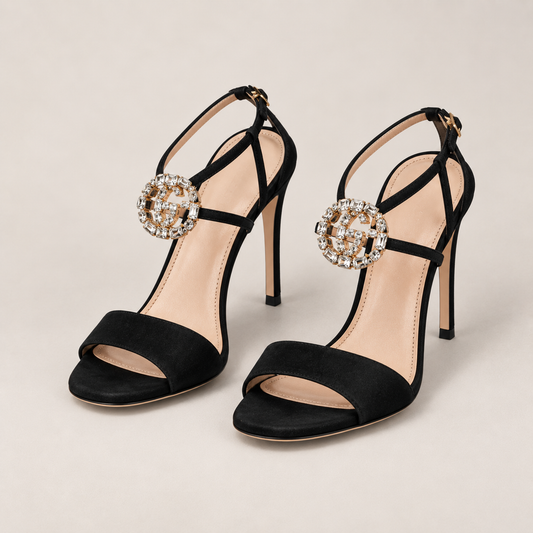 Gucci Crawford black suede crystal G sandals